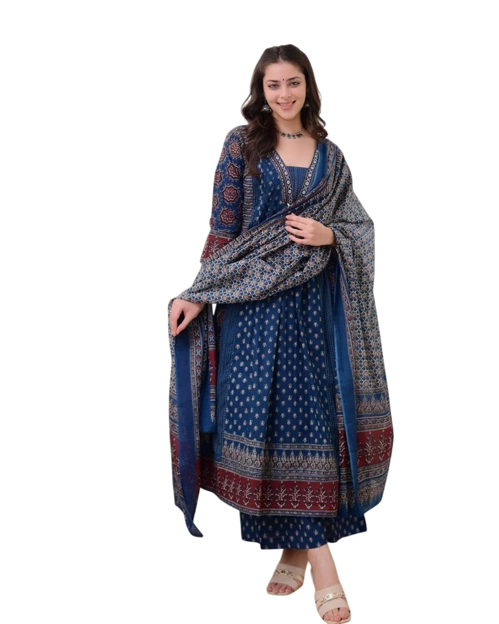 Navy Blue Block Print Cotton Kurta Set with Dupatta – Traditional Indian Ethnic Wear for Women (BLACKLUXE CRAFTS) - BLACKLUXECRAFTS