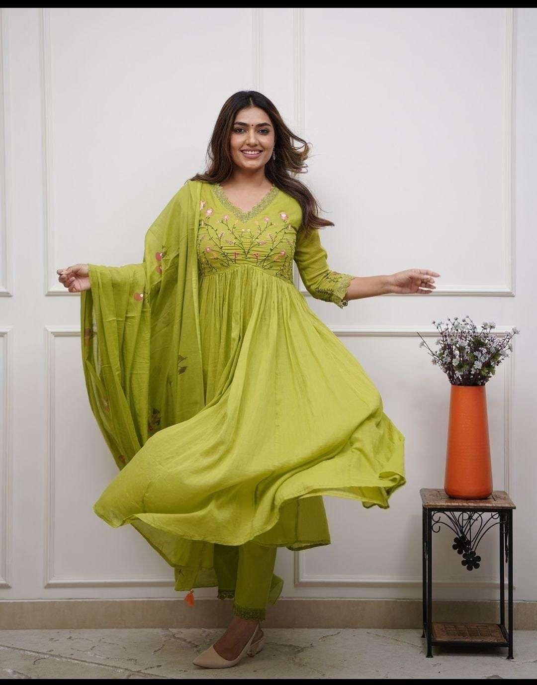 Anarkali Kurta Set with Dupatta – Floral Embroidered Ethnic Wear for Women (BLACKLUXE CRAFTS) - BLACKLUXECRAFTS