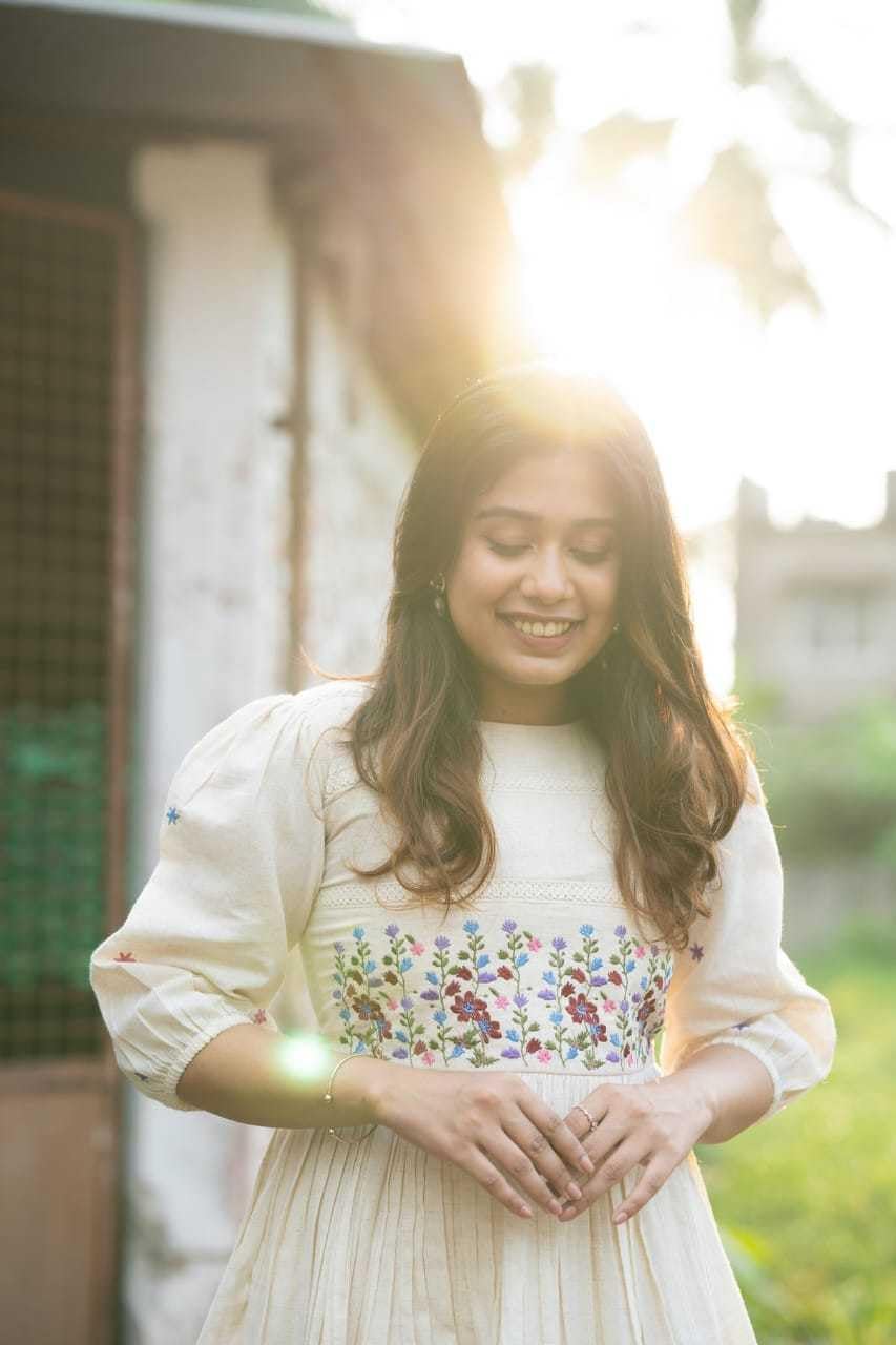 Cream Cotton Embroidered Dress – Handcrafted Floral Boho Ethnic Wear for Women (BLACKLUXE CRAFTS) - BLACKLUXECRAFTS