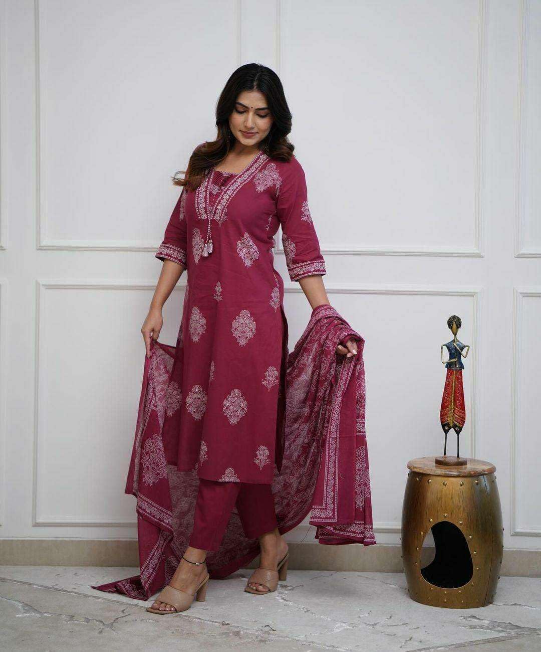 Embroidered Cotton Kurta Set with Dupatta – Elegant Indian Ethnic Wear for Women (BLACKLUXE CRAFTS) - BLACKLUXECRAFTS