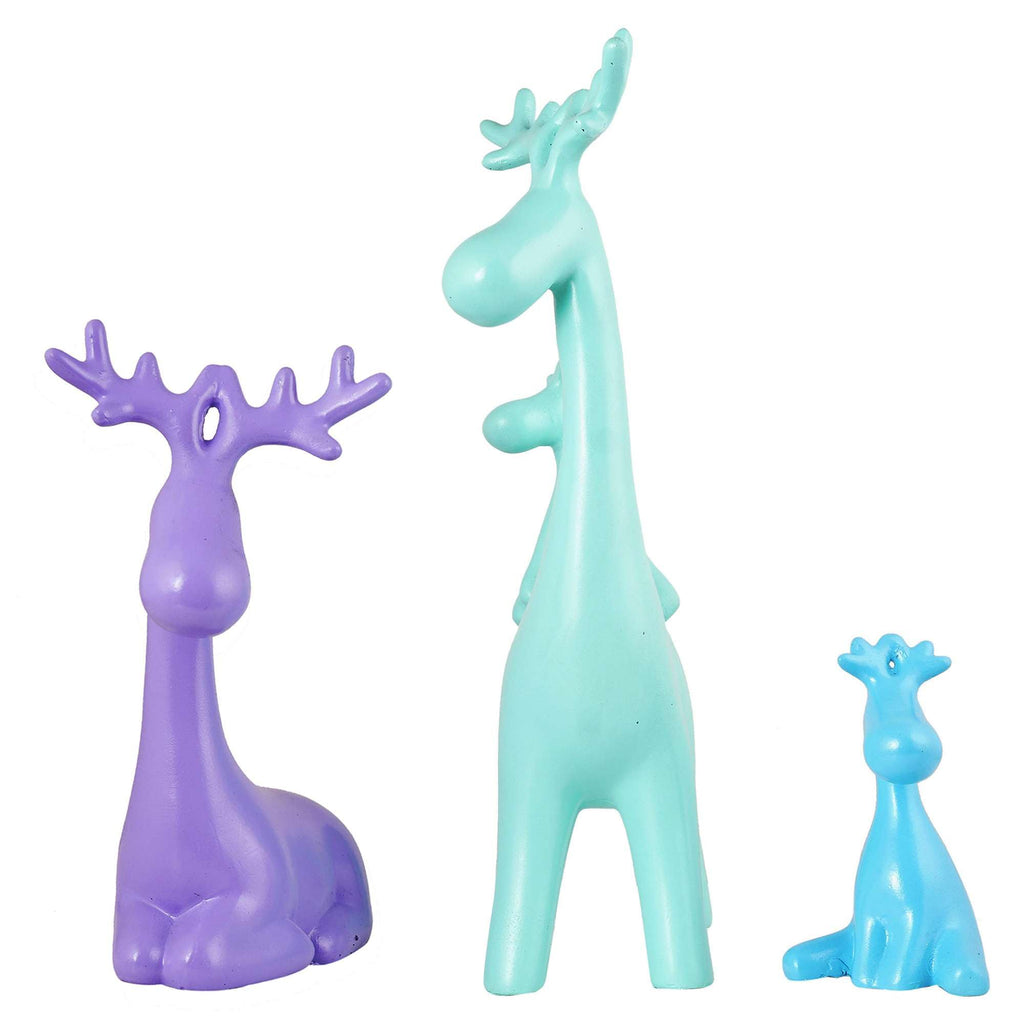 Colorful Reindeer Family Figurine Set – Modern Resin Deer Statues with Golden Antlers for Home Décor & Gifting (Set of 3) (BLACKLUXE CRAFTS) - BLACKLUXECRAFTS