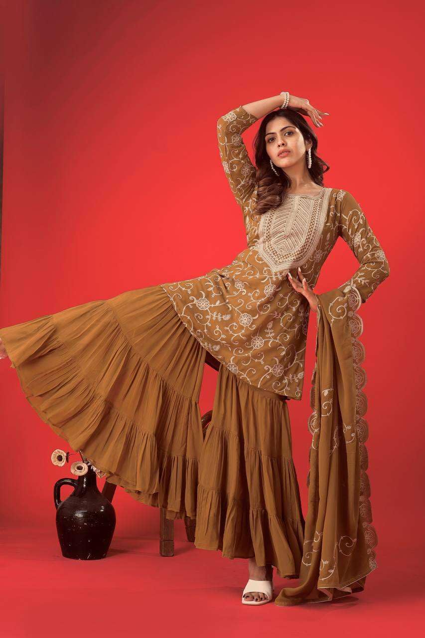 Embroidered Kurta Sharara Set with Dupatta – Designer Indian Wedding & Party Wear Outfit for Women (BLACKLUXE CRAFTS) - BLACKLUXECRAFTS