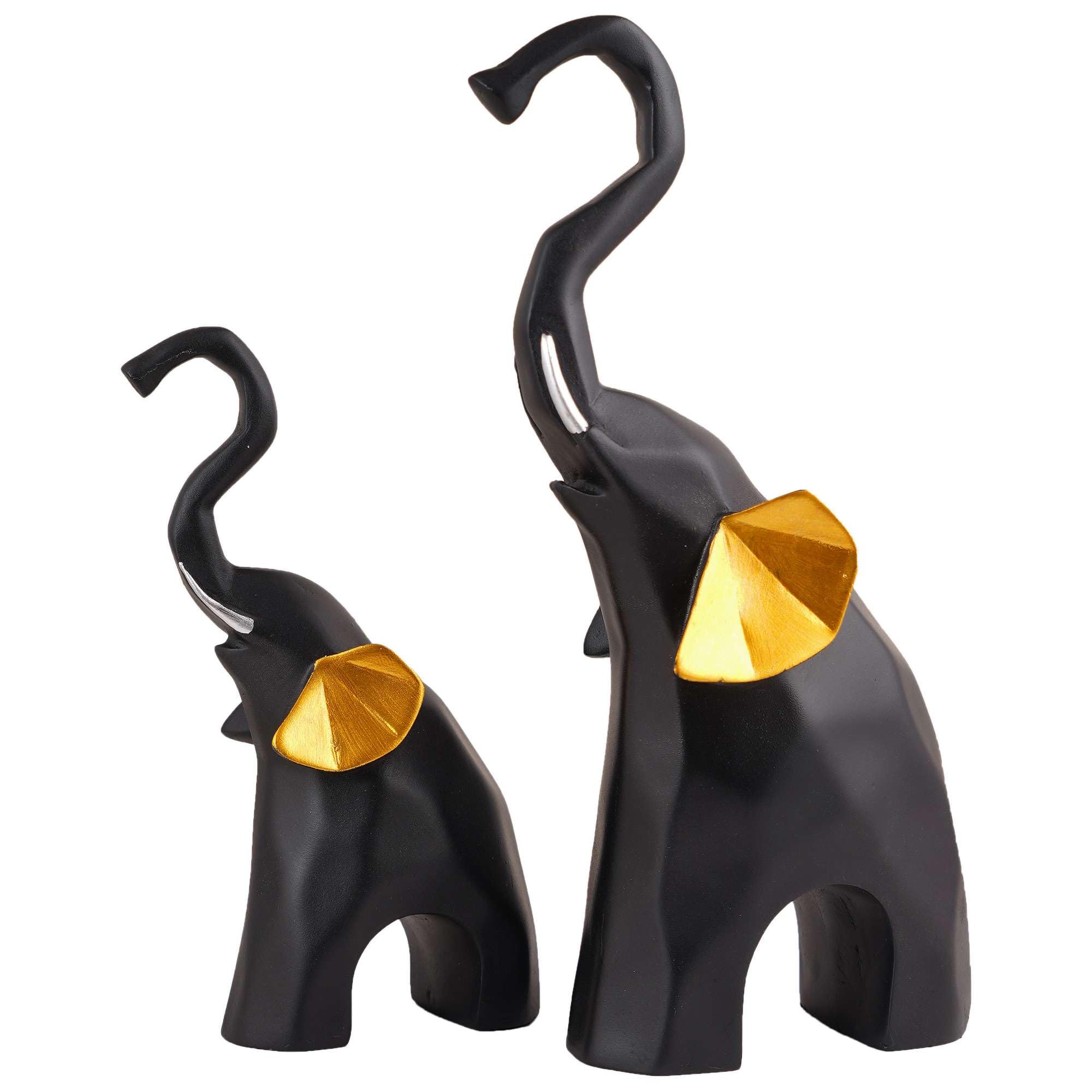 Modern Black & Gold Elephant Figurine Set – Handmade Resin Elephant Statues for Good Luck, Feng Shui & Home Décor (Set Of 2) (BLACKLUXE CRAFTS) - BLACKLUXECRAFTS