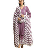 Lavender Cotton Kurta Pant Set with Striped Dupatta – Elegant Embroidered Ethnic Wear for Women (BLACKLUXE CRAFTS) - BLACKLUXECRAFTS