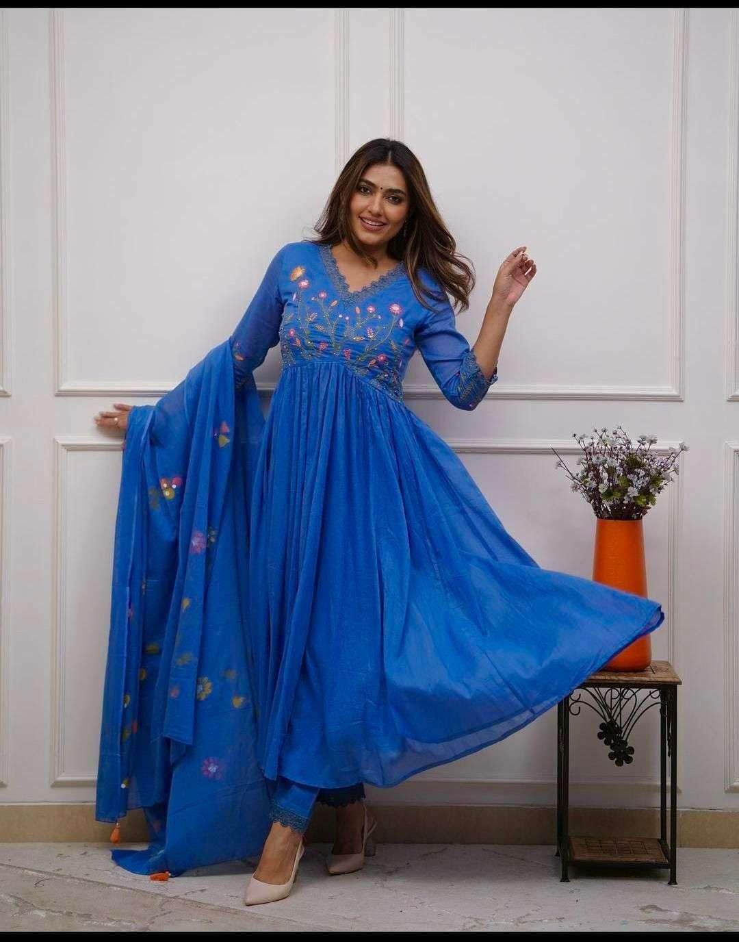 Anarkali Kurta Set with Dupatta – Floral Embroidered Ethnic Wear for Women (BLACKLUXE CRAFTS) - BLACKLUXECRAFTS