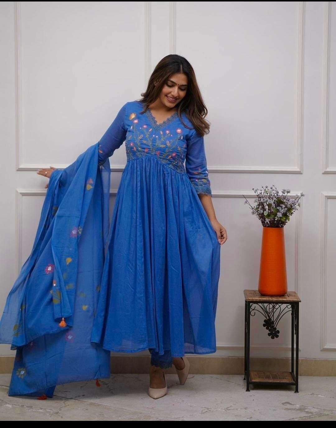Anarkali Kurta Set with Dupatta – Floral Embroidered Ethnic Wear for Women (BLACKLUXE CRAFTS) - BLACKLUXECRAFTS