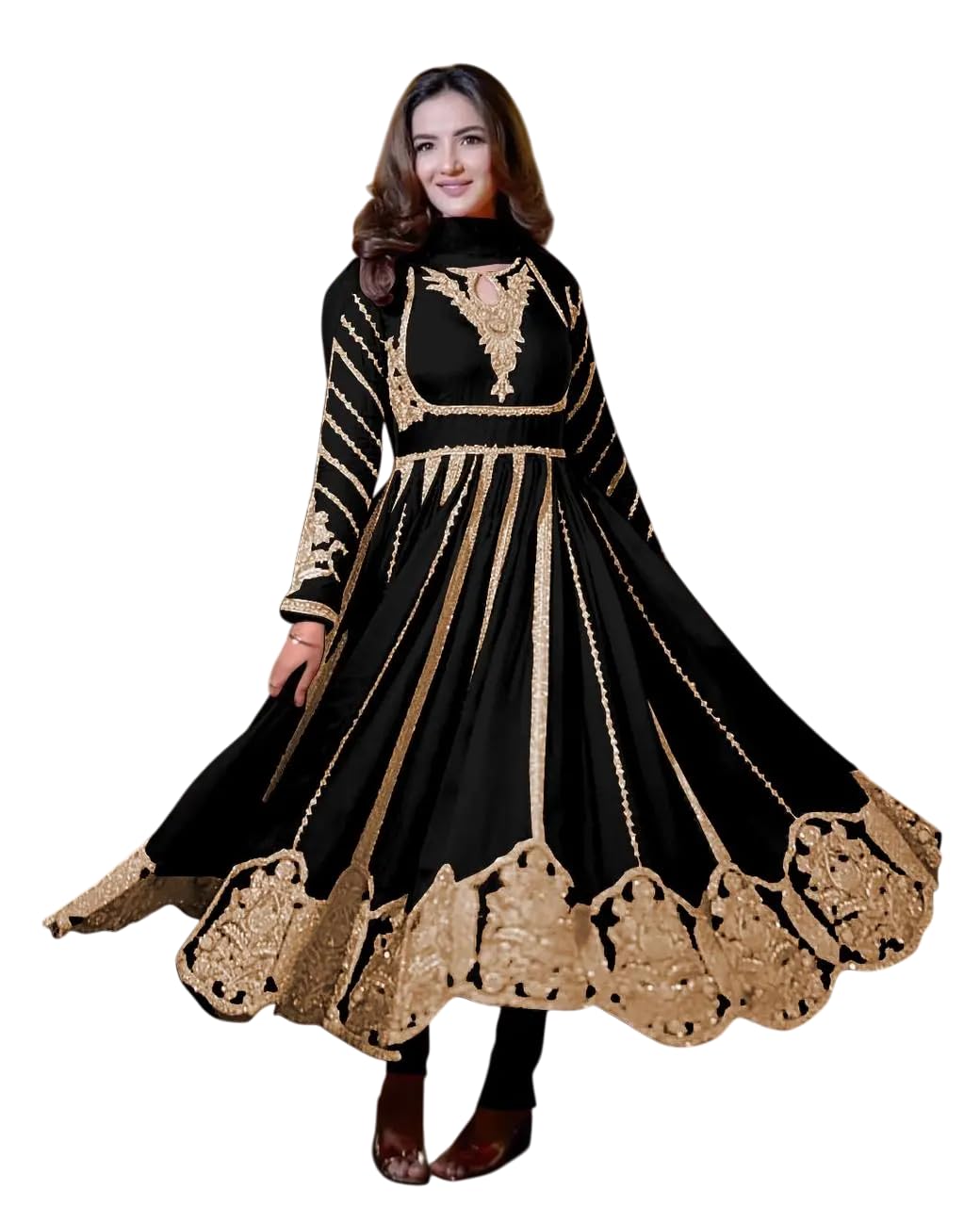 Women's Faux Georgette Embroidered Sequence Work Anarkali Kurti Gown with Net Dupatta (BLACKLUXE CRAFTS) - BLACKLUXECRAFTS