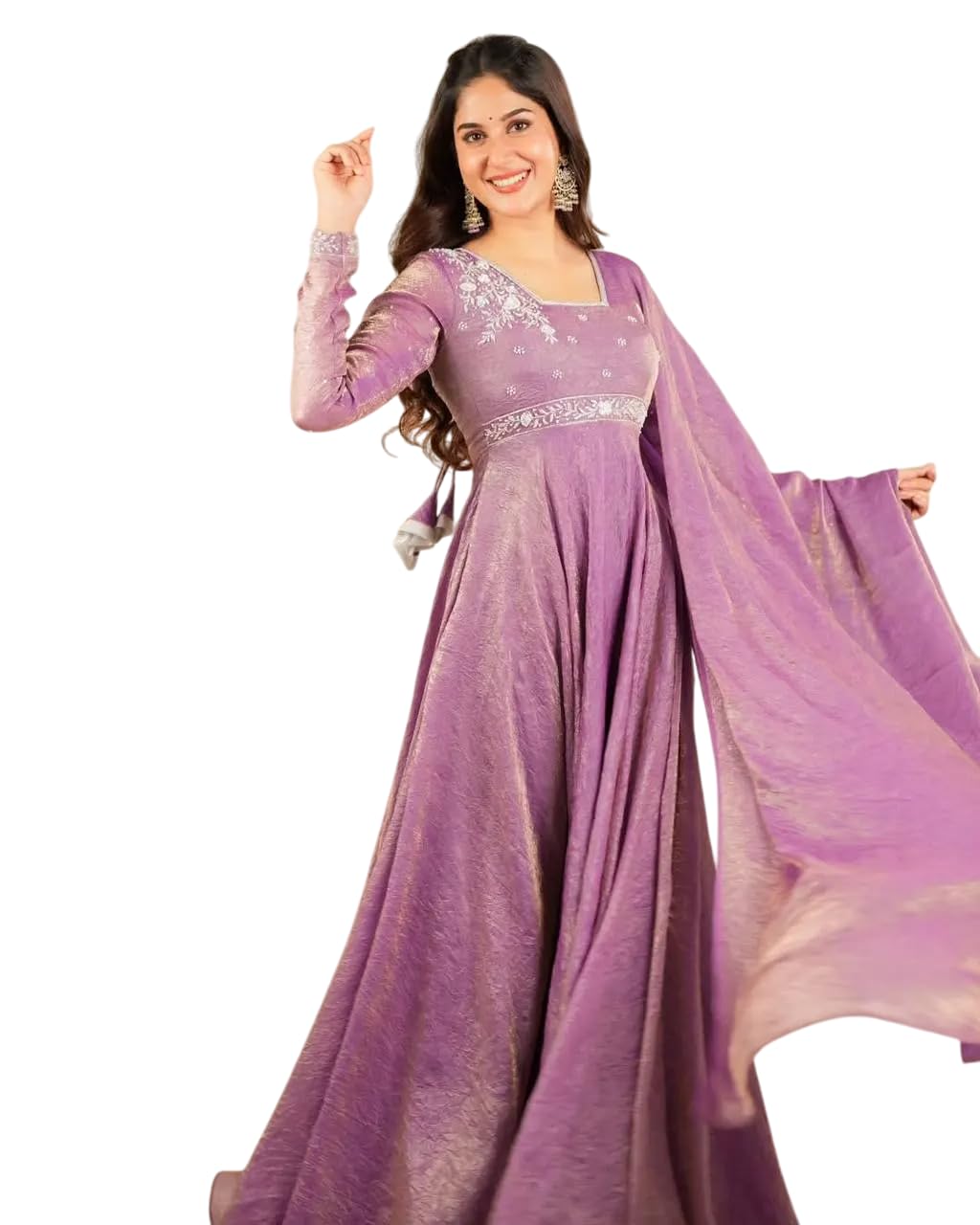 Lavender Anarkali Suit with Dupatta – Elegant Party Wear Long Flared Indian Dress for Women (BLACKLUXE CRAFTS) - BLACKLUXECRAFTS