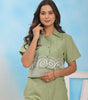Women’s Cotton Co-Ord Set – Short Sleeve Shirt with Embroidery & Wide Leg Pants (BLACKLUXE CRAFTS) - BLACKLUXECRAFTS