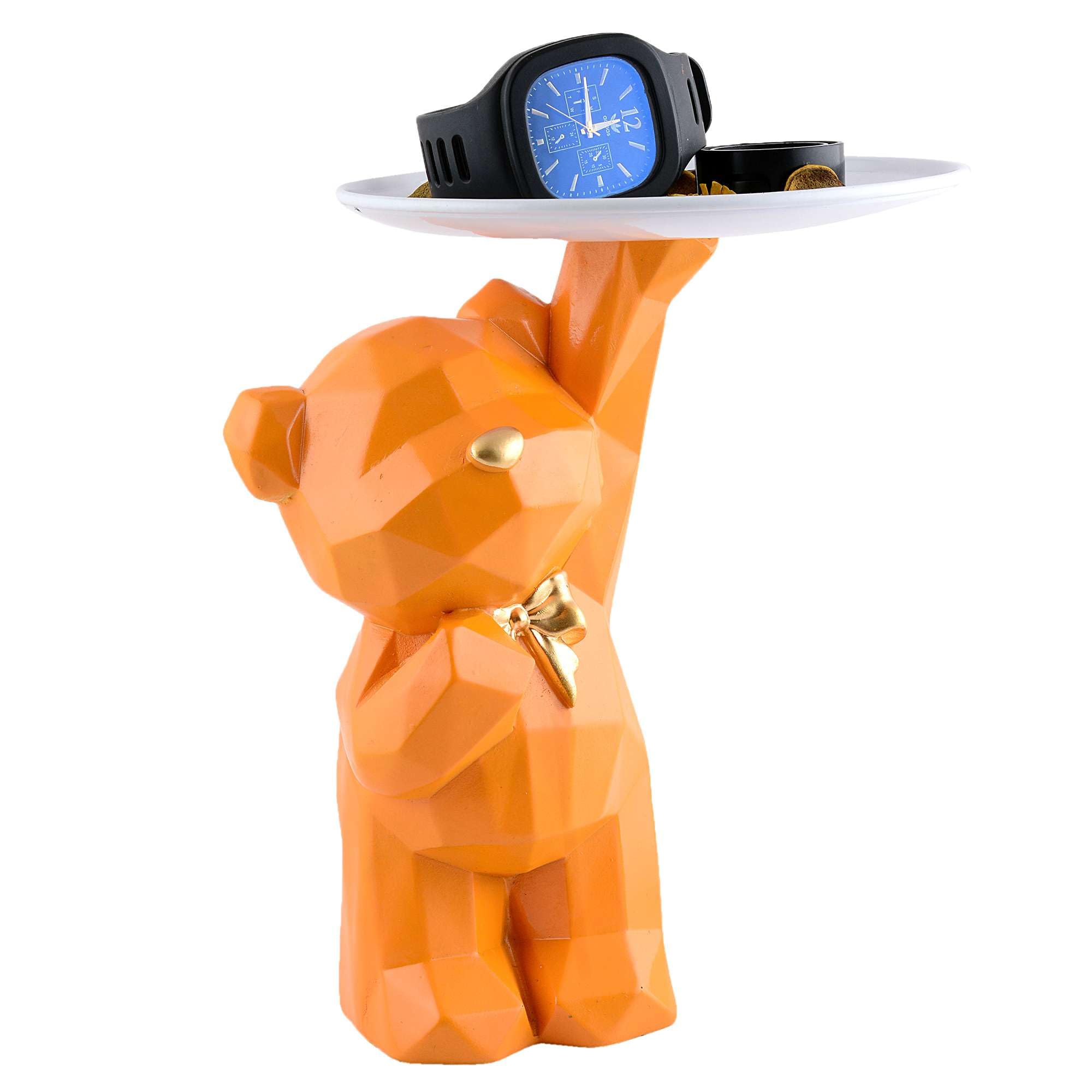 Handmade Geometric Bear Resin Tray – Modern Orange Decorative Organizer for Keys, Watches, Jewelry & Snacks | Unique Home Decor Gift (BLACKLUXE CRAFTS) - BLACKLUXECRAFTS