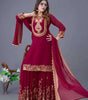 Women's Faux Georgette Ensemble with Embroidery & Sequence Work Kurti With Sharara and Dupatta Set (BLACKLUXE CRAFTS) - BLACKLUXECRAFTS