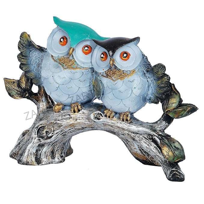 Handcrafted Owl Couple Figurine on Tree Branch – Resin Love Birds Statue for Home Décor, Living Room & Gifting (BLACKLUXE CRAFTS) - BLACKLUXECRAFTS