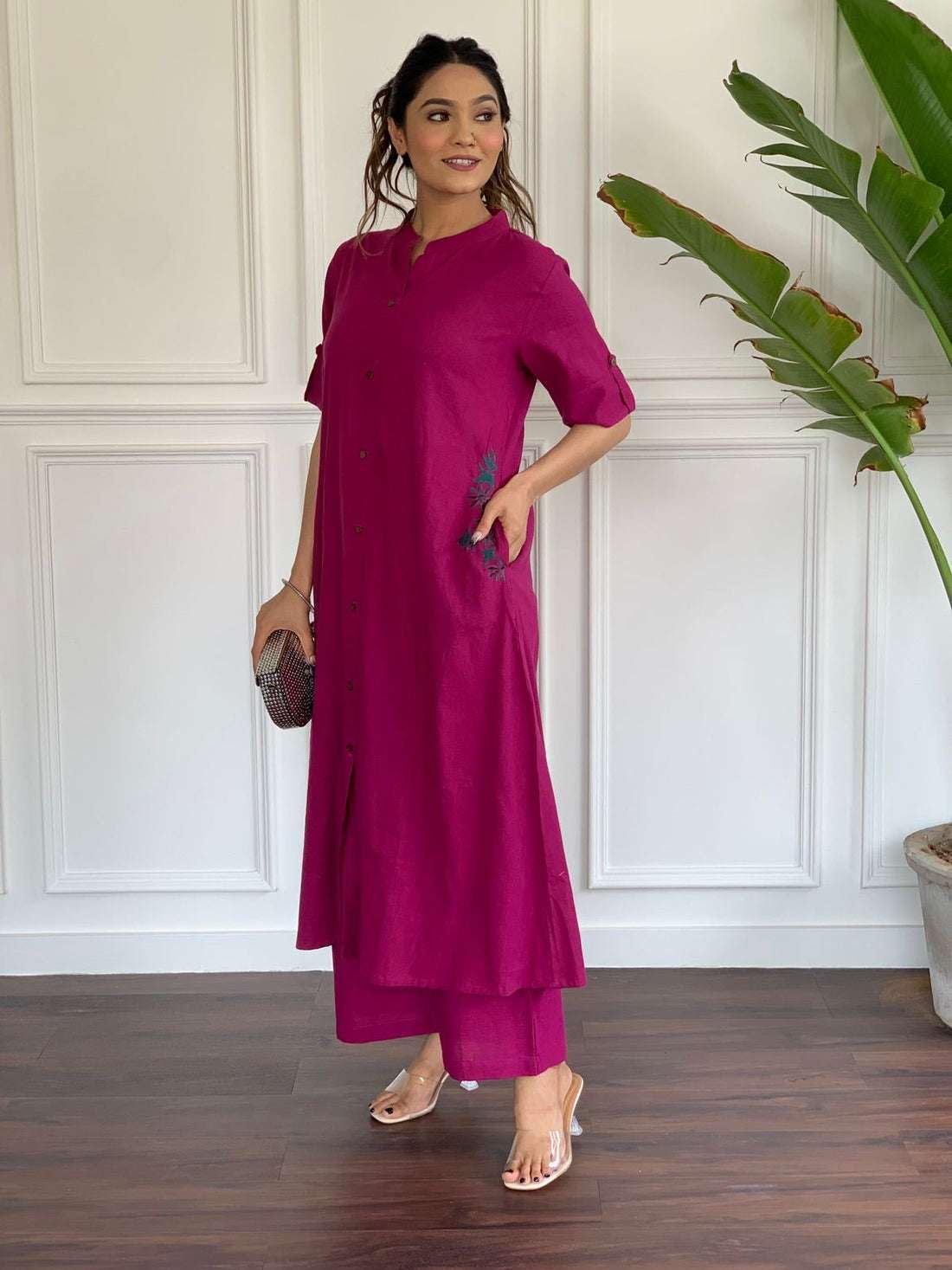 Elegant Black Kurta Set with Pink Embroidery | Women’s Ethnic Outfit (BLACKLUXE CRAFTS) - BLACKLUXECRAFTS