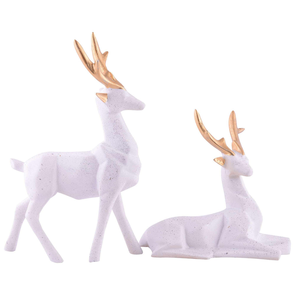 White Resin Deer Figurine Set with Golden Antlers – Elegant Reindeer Statues for Modern Home Décor & Gifting (BLACKLUXE CRAFTS) - BLACKLUXECRAFTS