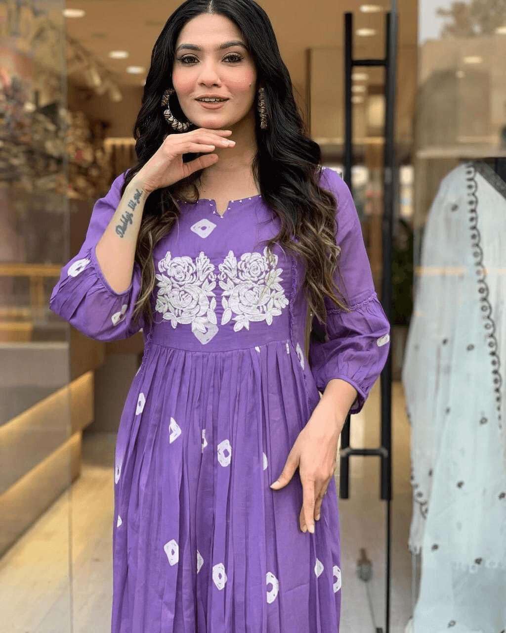 Anarkali Kurta with White Embroidery | Women’s Ethnic Festive & Casual Wear (BLACKLUXE CRAFTS) - BLACKLUXECRAFTS