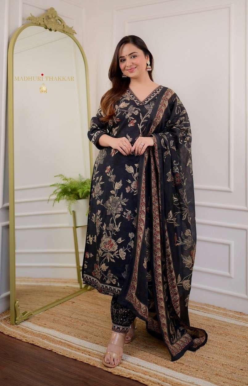 Black Floral Printed Kurta Set with Dupatta – Women’s Ethnic Suit for Festive & Casual Wear (BLACKLUXE CRAFTS) - BLACKLUXECRAFTS