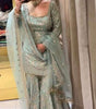 Women's Faux Georgette Embroidered Straight Kurta with Sharara & Dupatta Set (BLACKLUXE CRAFTS) - BLACKLUXECRAFTS