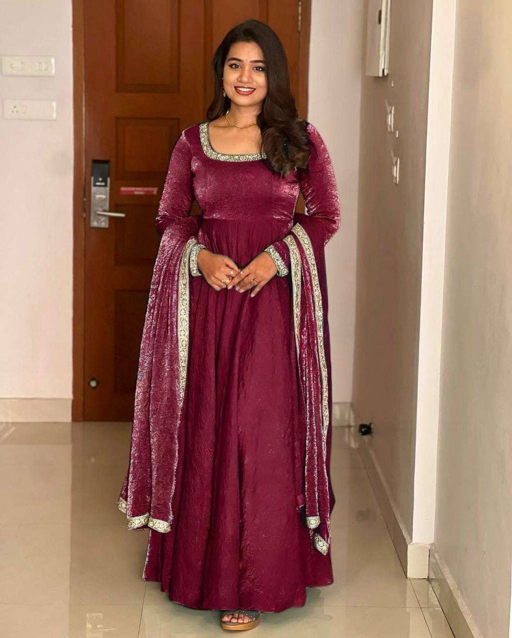 Women's Fandy Silk Embroidered Anarkali Kurti Gown With Dupatta Set (BLACKLUXE CRAFTS) - BLACKLUXECRAFTS