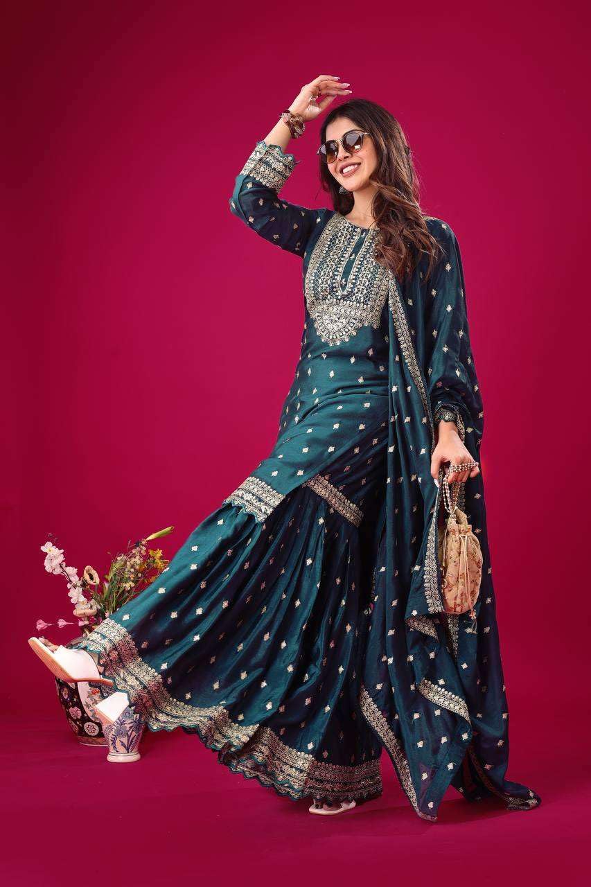 Embroidered Sharara Suit with Dupatta – Designer Party Wear Indian Outfit for Women (BLACKLUXE CRAFTS) - BLACKLUXECRAFTS