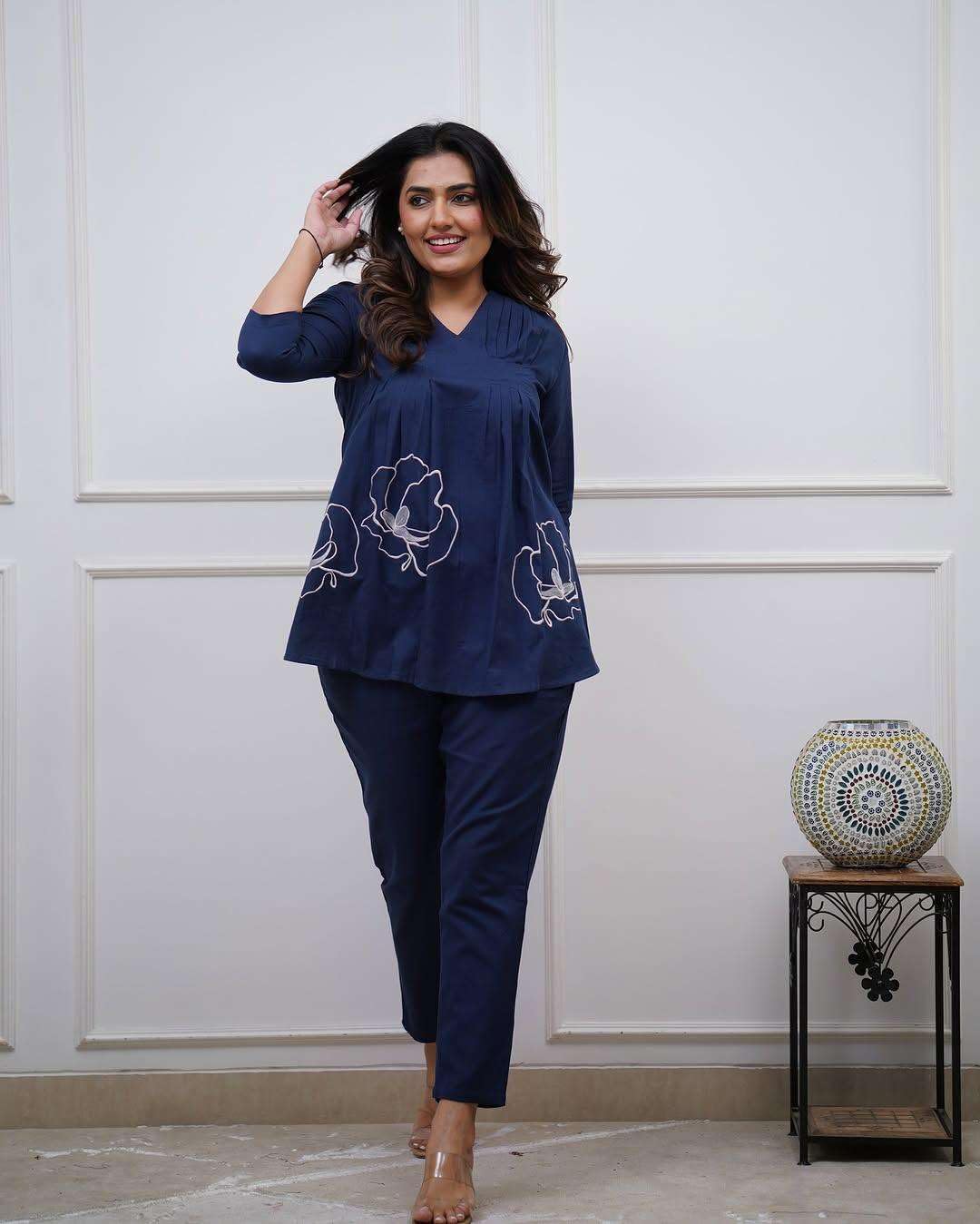 Women's Cotton Embroidered Co-ord Set 2 Piece Top Bottom Set (BLACKLUXE CRAFTS) - BLACKLUXECRAFTS