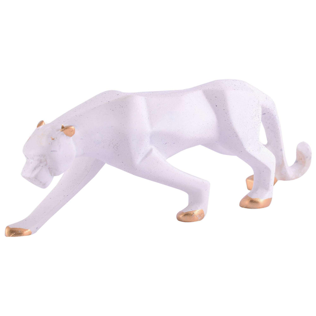 Handmade White Panther Figurine – Modern Resin Leopard Statue with Gold Accents for Luxury Home Décor (BLACKLUXE CRAFTS) - BLACKLUXECRAFTS
