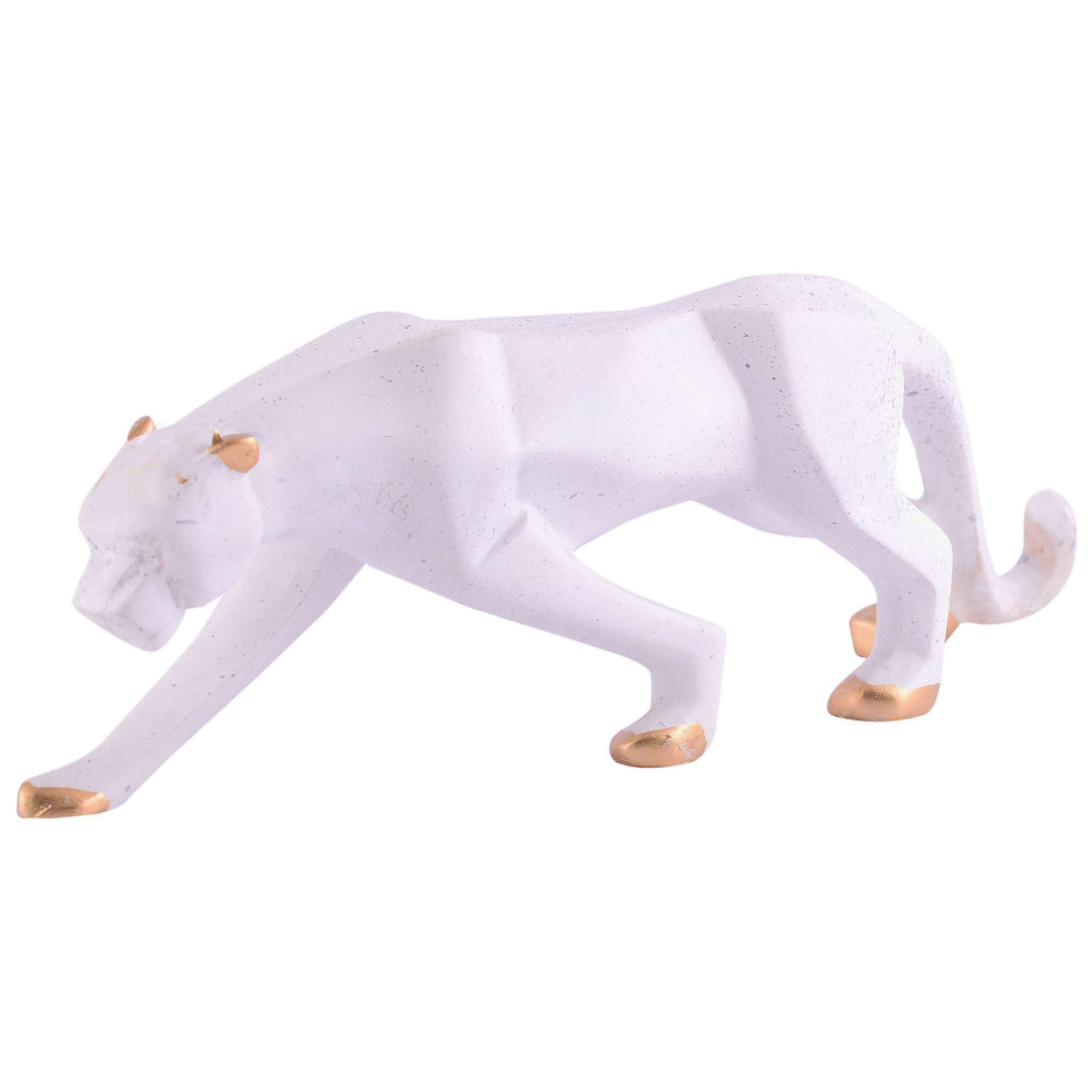 Handmade White Panther Figurine – Modern Resin Leopard Statue with Gold Accents for Luxury Home Décor (BLACKLUXE CRAFTS) - BLACKLUXECRAFTS