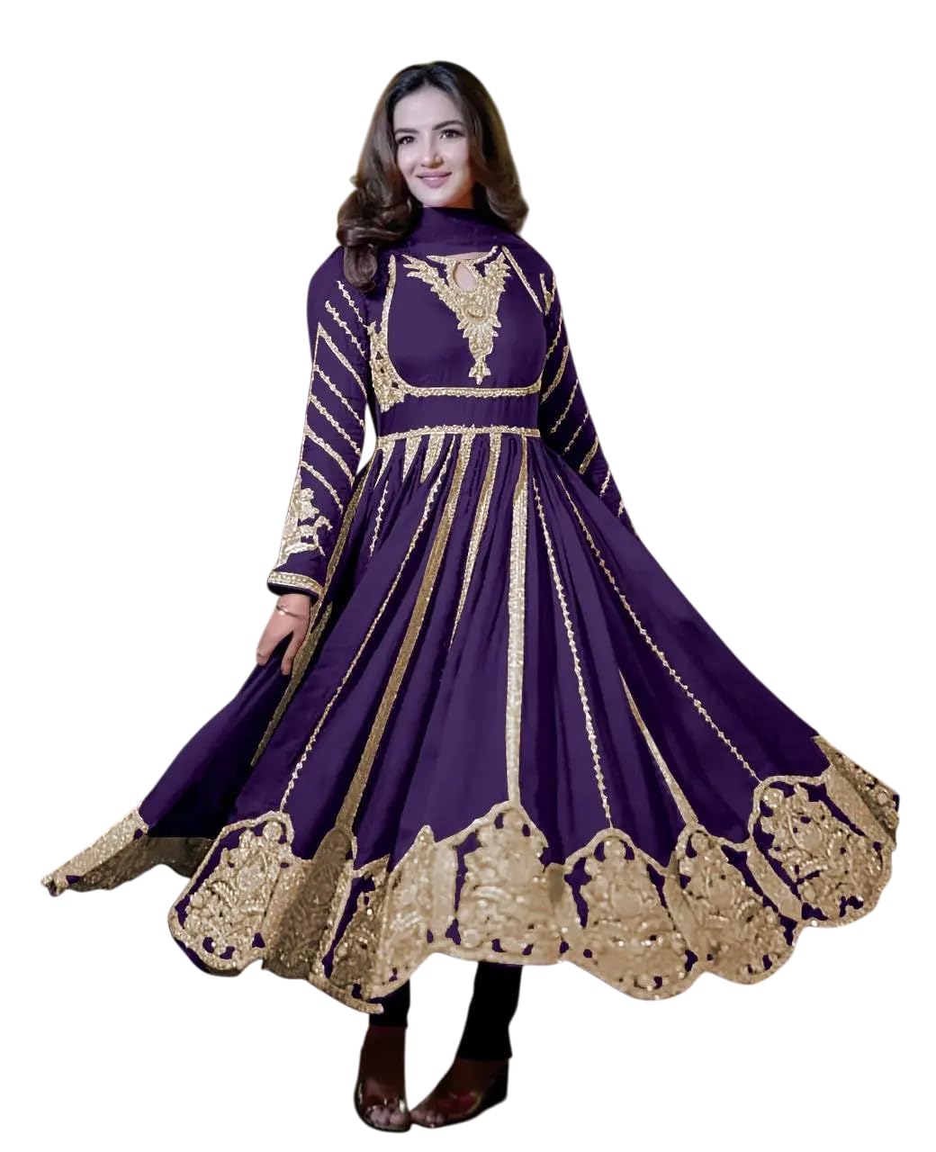 Women's Faux Georgette Embroidered Sequence Work Anarkali Kurti Gown with Net Dupatta (BLACKLUXE CRAFTS) - BLACKLUXECRAFTS