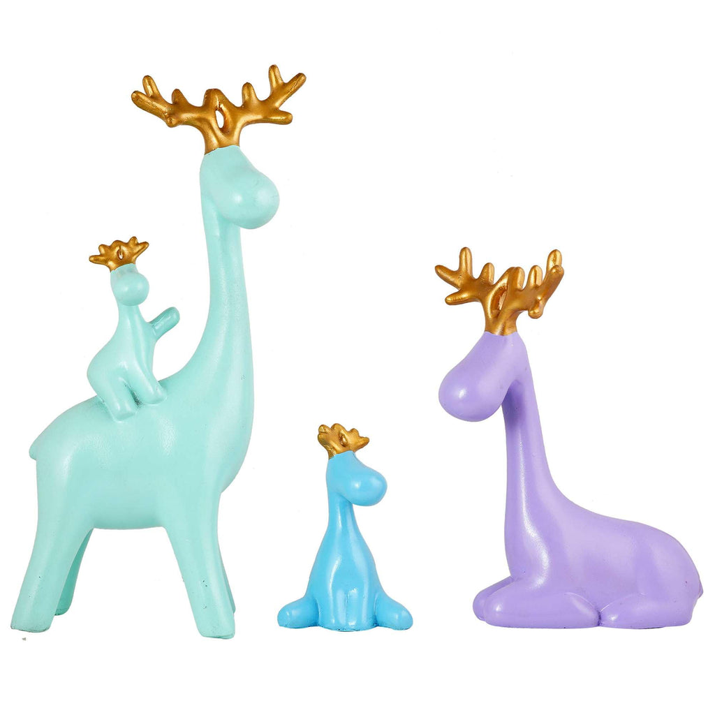 Colorful Reindeer Family Figurine Set – Modern Resin Deer Statues with Golden Antlers for Home Décor & Gifting (Set of 3) (BLACKLUXE CRAFTS) - BLACKLUXECRAFTS