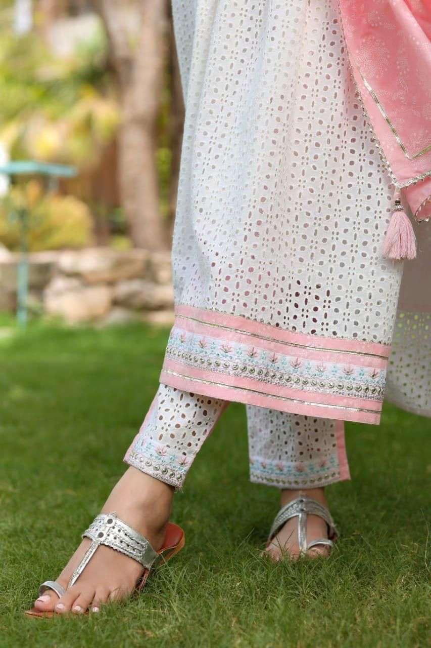Women's Cotton Embroidered Nayra Cut Kurti With Pant and Dupatta Set from (BLACKLUXE CRAFTS) - BLACKLUXECRAFTS