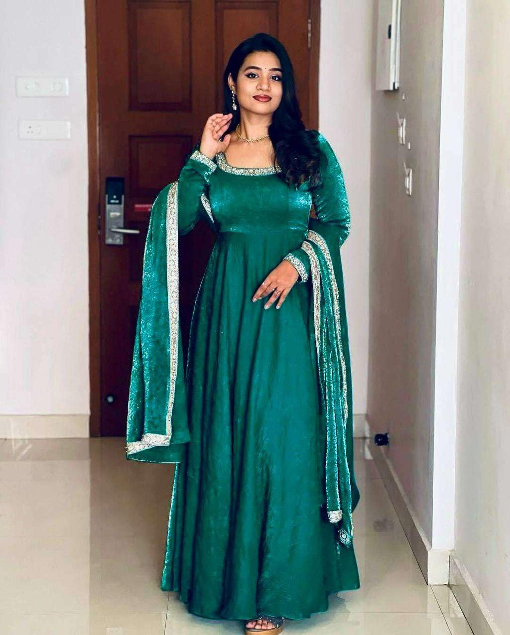 Women's Fandy Silk Embroidered Anarkali Kurti Gown With Dupatta Set (BLACKLUXE CRAFTS) - BLACKLUXECRAFTS