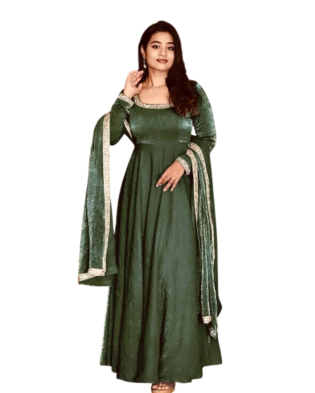 Women's Fandy Silk Embroidered Anarkali Kurti Gown With Dupatta Set (BLACKLUXE CRAFTS) - BLACKLUXECRAFTS
