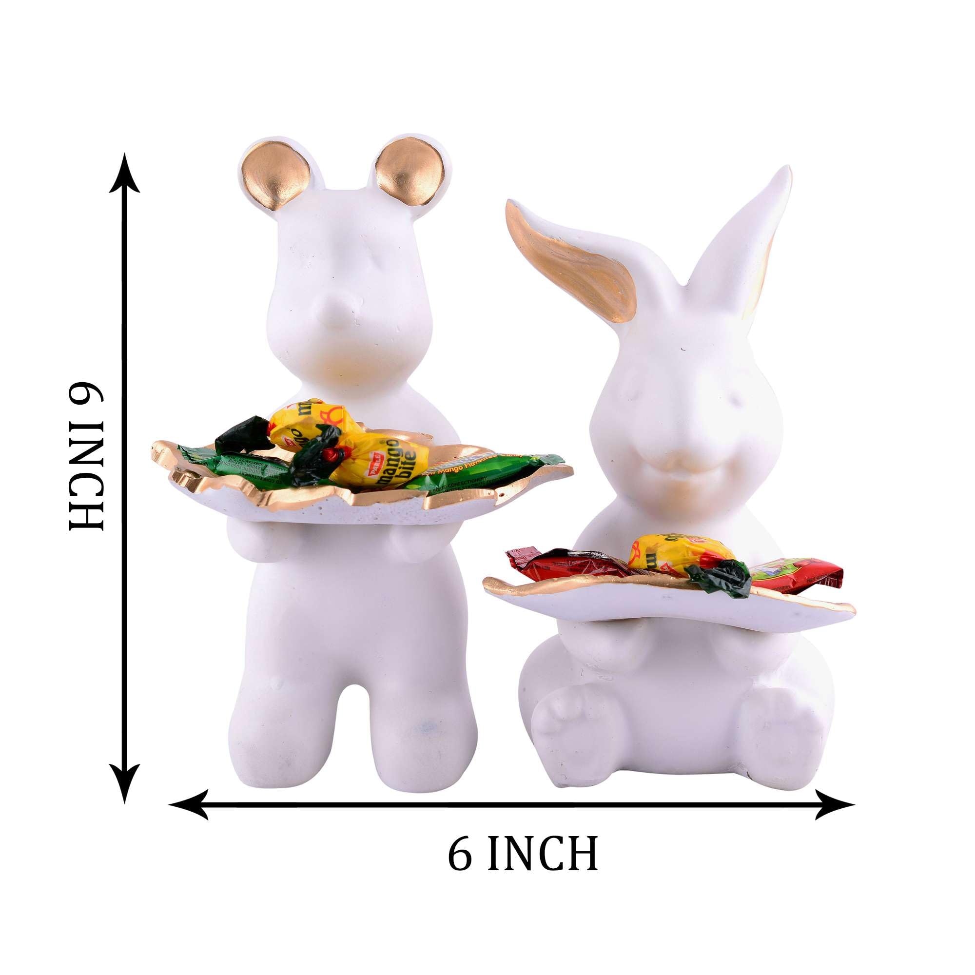 Handmade Resin Animal Candy Holder Set – White Bunny & Bear Decorative Snack Tray | Unique Home Decor & Tabletop Gift from India (BLACKLUXE CRAFTS) - BLACKLUXECRAFTS
