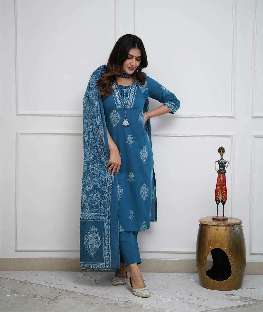 Embroidered Cotton Kurta Set with Dupatta – Elegant Indian Ethnic Wear for Women (BLACKLUXE CRAFTS) - BLACKLUXECRAFTS