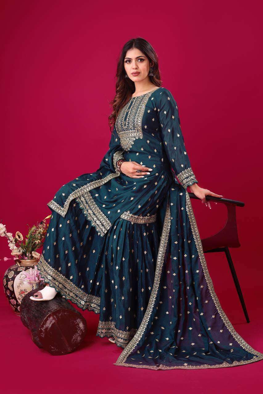 Embroidered Sharara Suit with Dupatta – Designer Party Wear Indian Outfit for Women (BLACKLUXE CRAFTS) - BLACKLUXECRAFTS