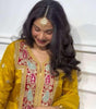 Mustard Yellow Silk Sharara Suit with Embroidered Neckline & Dupatta | Festive & Wedding Wear (BLACKLUXE CRAFTS) - BLACKLUXECRAFTS