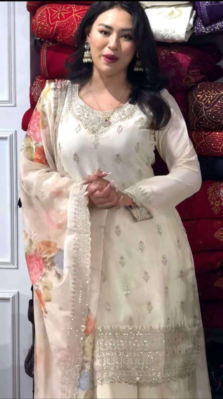 Women's Chinnon Silk Embroidered Straight Kurti with Pant & Dupatta Set (BLACKLUXE CRAFTS) - BLACKLUXECRAFTS