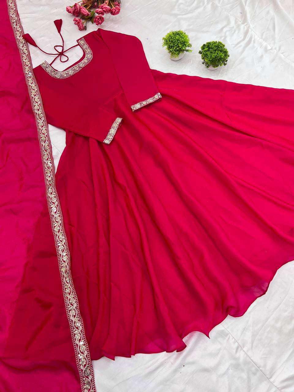 Women's Fandy Silk Embroidered Anarkali Kurti Gown With Dupatta Set (BLACKLUXE CRAFTS) - BLACKLUXECRAFTS