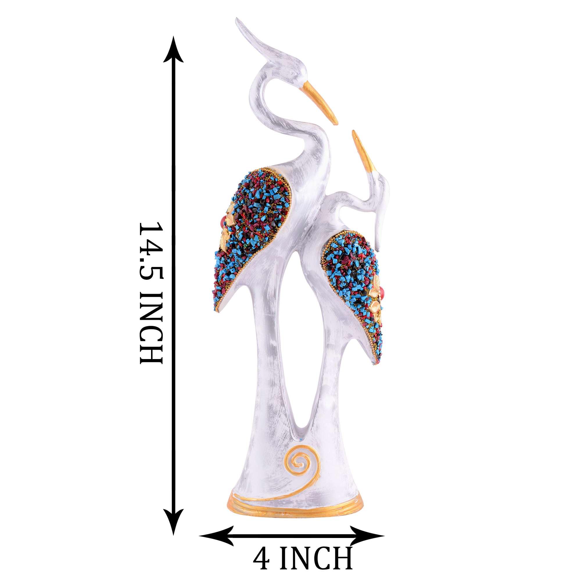 Handcrafted Crane Couple Resin Sculpture – White Bird Figurine with Colorful Gemstone Detail for Luxury Home Decor & Modern Living Room Accent (BLACKLUXE CRAFTS) - BLACKLUXECRAFTS
