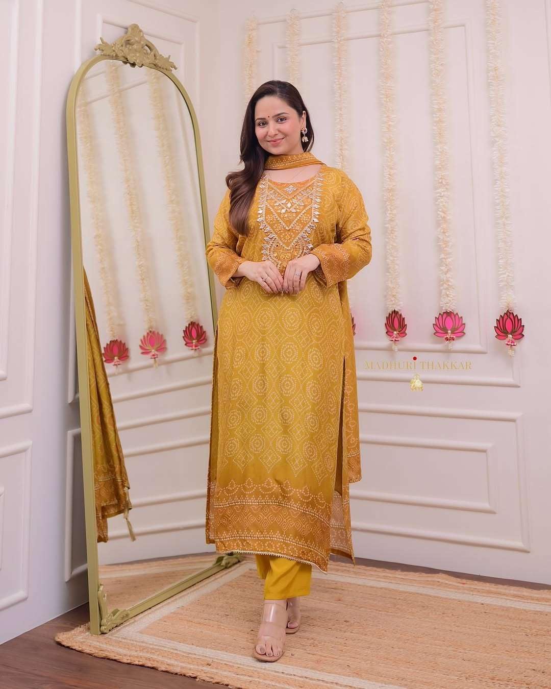 Mustard Yellow Mirror Work Kurta Set with Dupatta – Festive Bandhani Style Indian Ethnic Wear for Women
(BLACKLUXE CRAFTS) - BLACKLUXECRAFTS