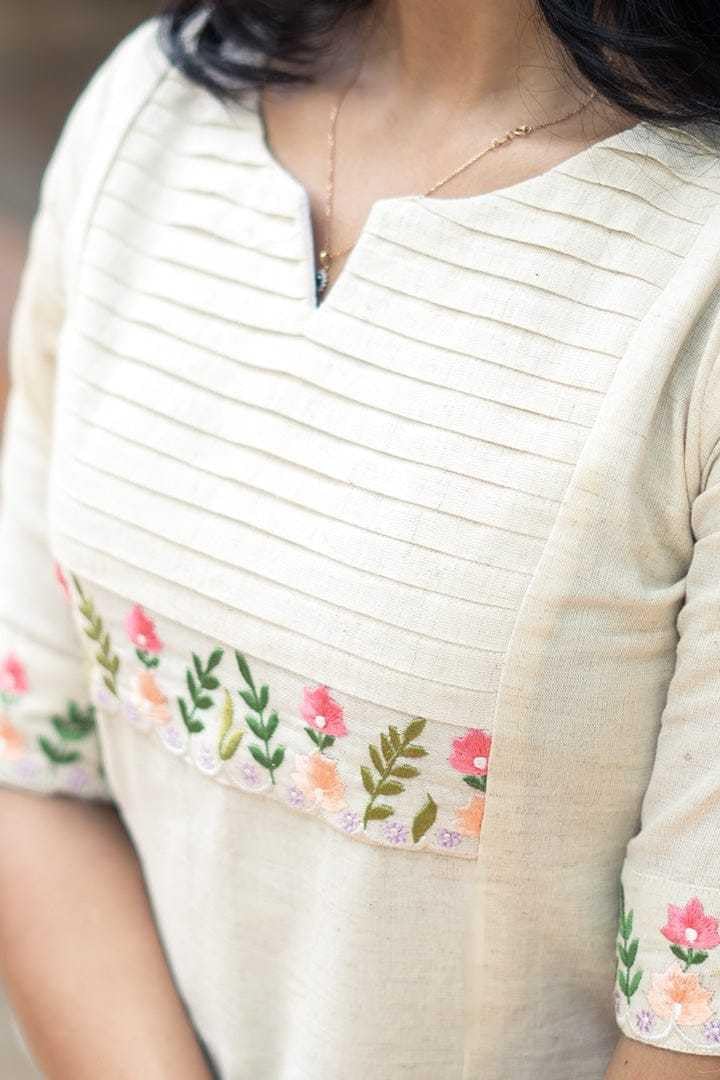 Cotton Kurta Set with Floral Embroidery | Women’s Indian Ethnic Wear | Straight Suit with Pants (BLACKLUXECRAFTS) - BLACKLUXECRAFTS