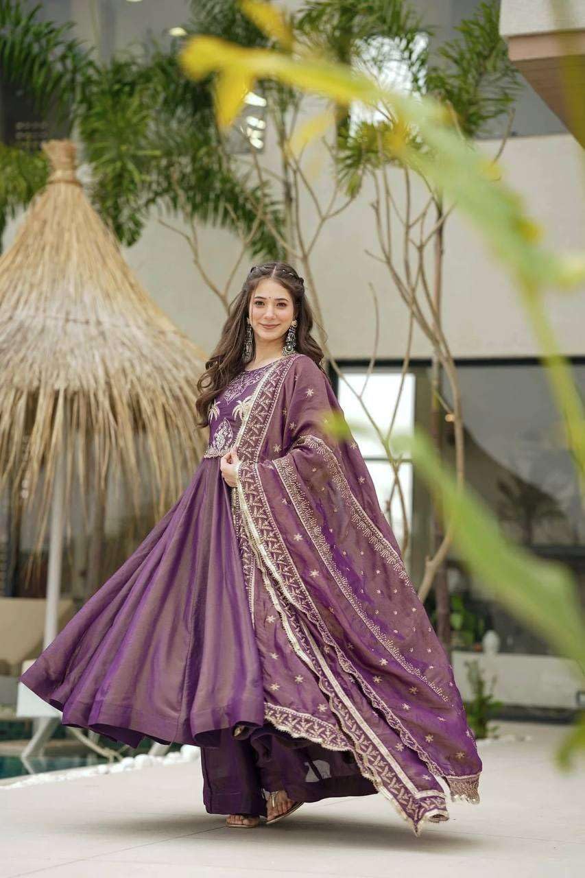 Purple Anarkali Suit with Dupatta – Designer Party Wear Embroidered Long Dress for Women (BLACKLUXE CRAFTS) - BLACKLUXECRAFTS