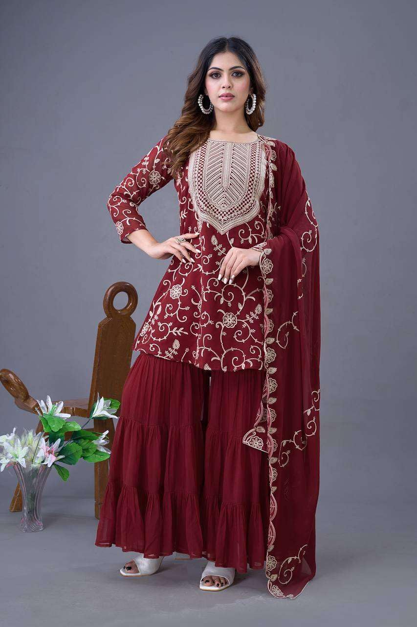 Embroidered Kurta Sharara Set with Dupatta – Designer Indian Wedding & Party Wear Outfit for Women (BLACKLUXE CRAFTS) - BLACKLUXECRAFTS