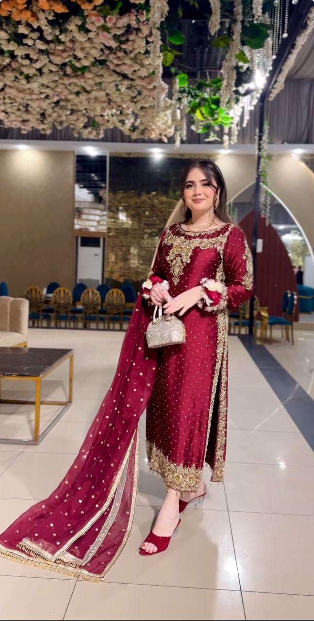 Maroon Embroidered Salwar Kameez with Dupatta | Luxury Indian Wedding & Party Wear for Women | Designer Ethnic Outfit (BLACKLUXE CRAFTS) - BLACKLUXECRAFTS