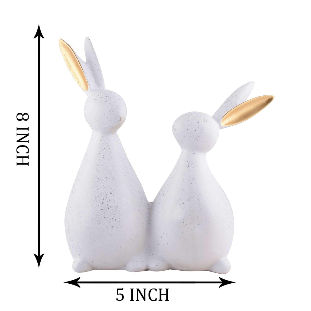 Handmade White Bunny Couple Figurine – Minimalist Resin Rabbit Statue with Golden Ears for Modern Home Décor & Gifts (BLACKLUXE CRAFTS) - BLACKLUXECRAFTS