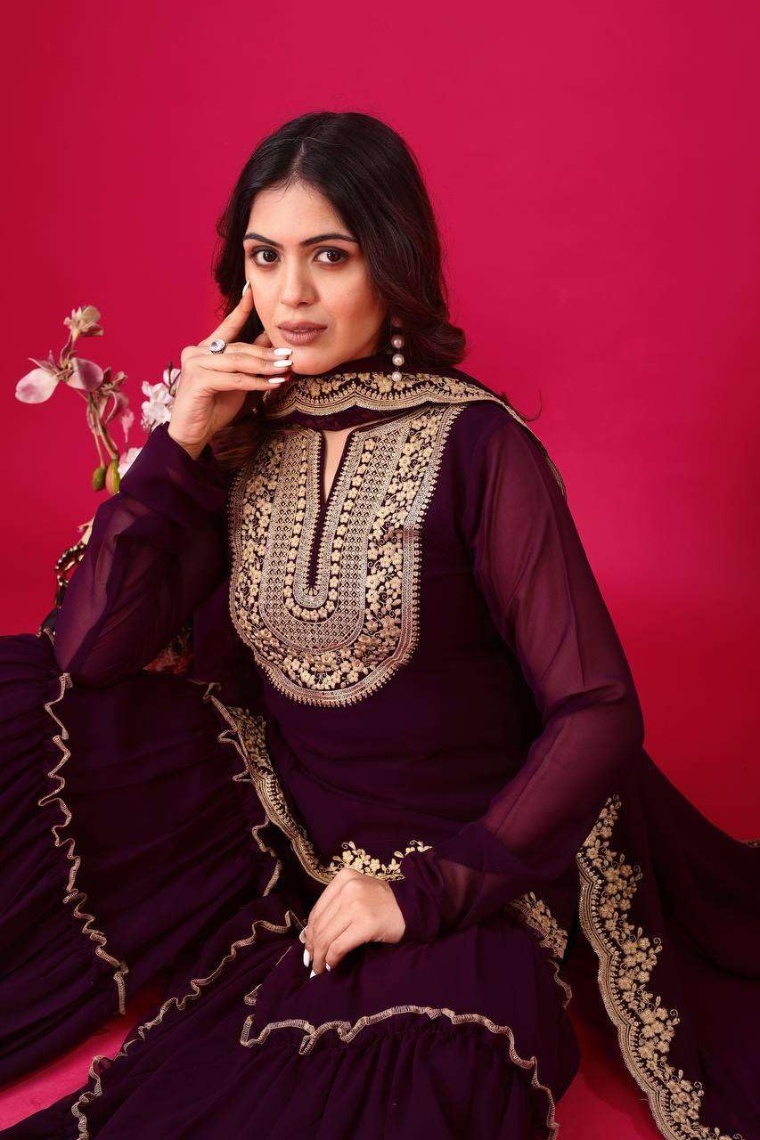 Women's Faux Georgette Embroidered Kurti With Plazzo and Dupatta Set (BLACKLUXE CRAFTS) - BLACKLUXECRAFTS