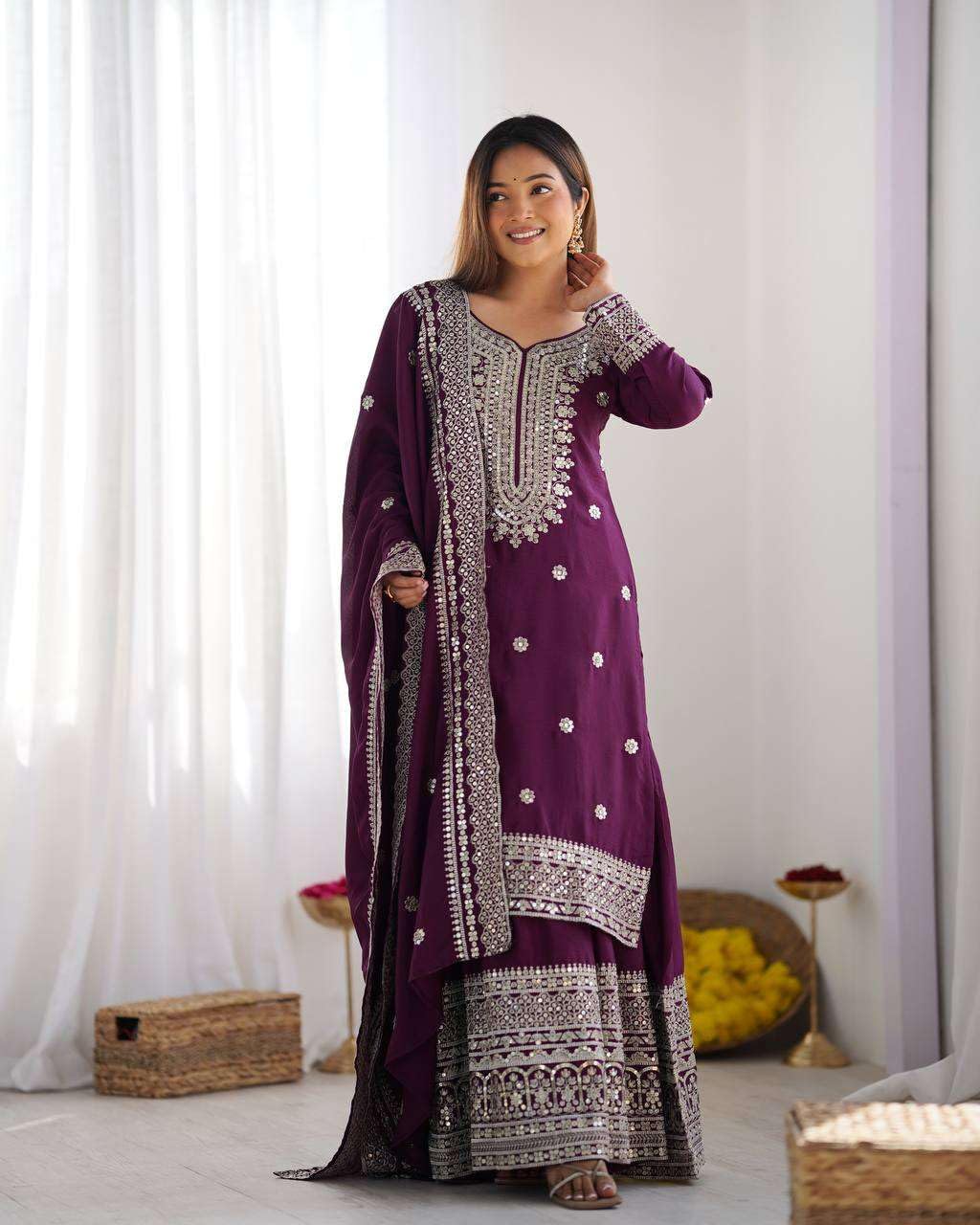 Mirror Work Sharara Suit with Dupatta | Indian Designer Ethnic Wear | Party & Wedding Outfit for Women (BLACKLUXE CRAFTS) - BLACKLUXECRAFTS