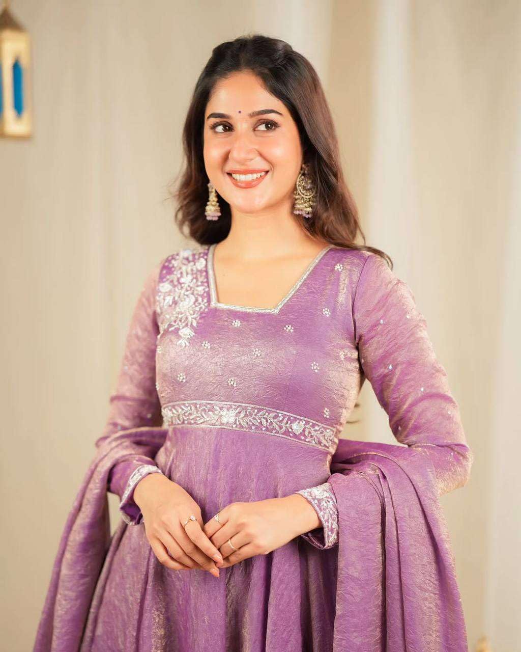 Lavender Anarkali Suit with Dupatta – Elegant Party Wear Long Flared Indian Dress for Women (BLACKLUXE CRAFTS) - BLACKLUXECRAFTS