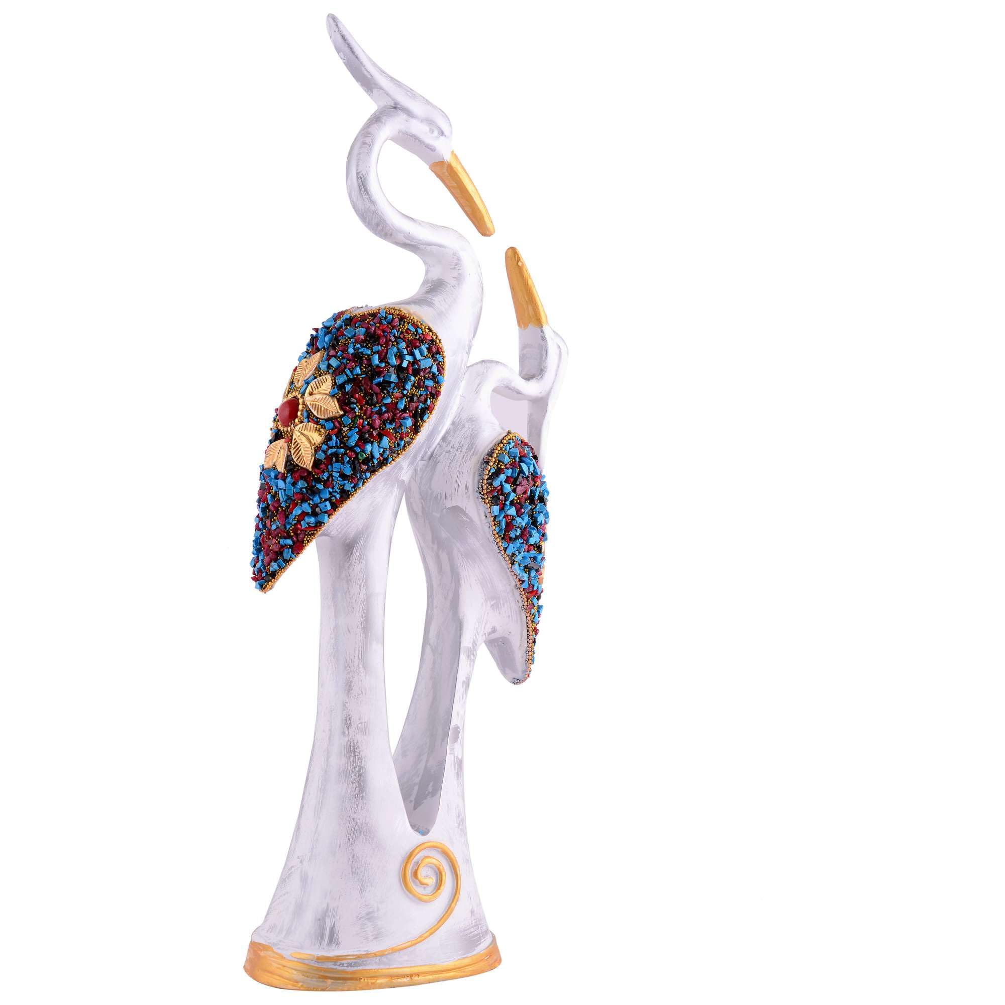Handcrafted Crane Couple Resin Sculpture – White Bird Figurine with Colorful Gemstone Detail for Luxury Home Decor & Modern Living Room Accent (BLACKLUXE CRAFTS) - BLACKLUXECRAFTS