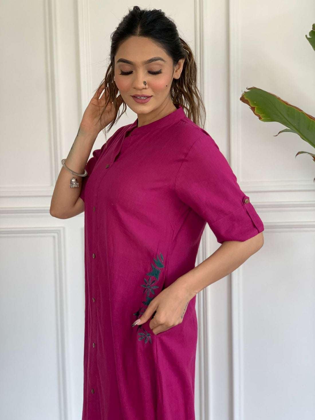 Elegant Black Kurta Set with Pink Embroidery | Women’s Ethnic Outfit (BLACKLUXE CRAFTS) - BLACKLUXECRAFTS