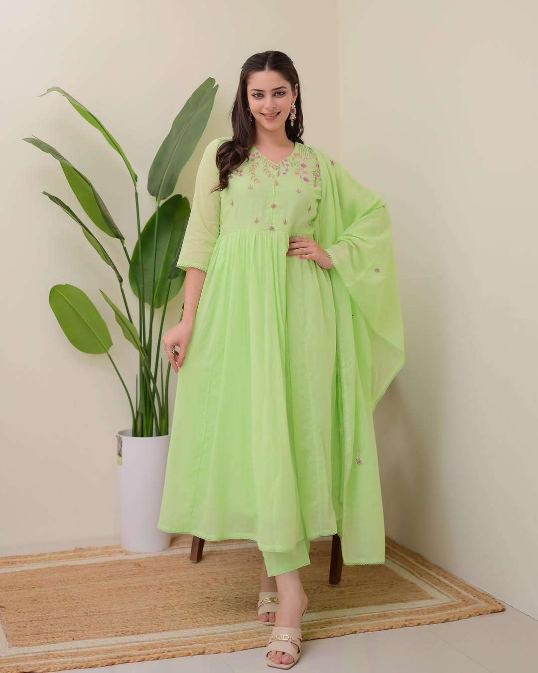 Women's Cotton Embroidered Anarkali Kurti With Pant and Dupatta set (BLACKLUXE CRAFTS) - BLACKLUXECRAFTS